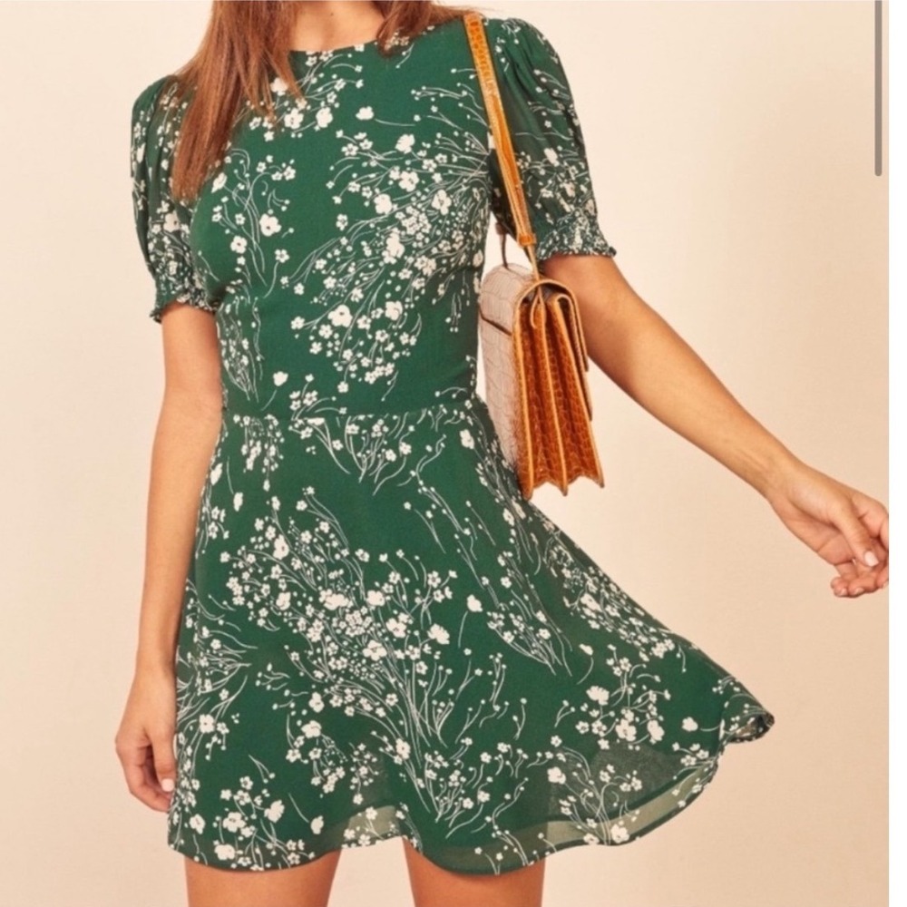 REFORMATION Irma Dress In Lake Green Floral Mini Size 4